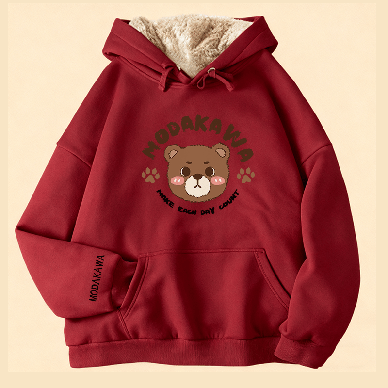 MODAKAWA Winterhoodie mit niedlichem Bärenmotiv, dick gefüttert mit Fleece - Red - 2XL - image 3