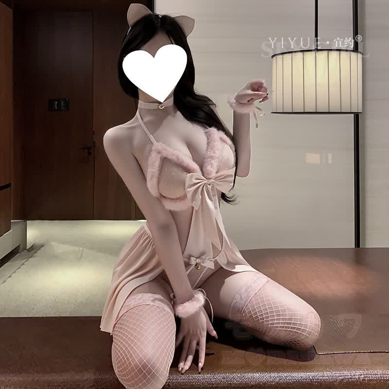 Sexy Cat Bell Halter Bodysuit Cosplay Dessous Nachtwäsche Set - image 8
