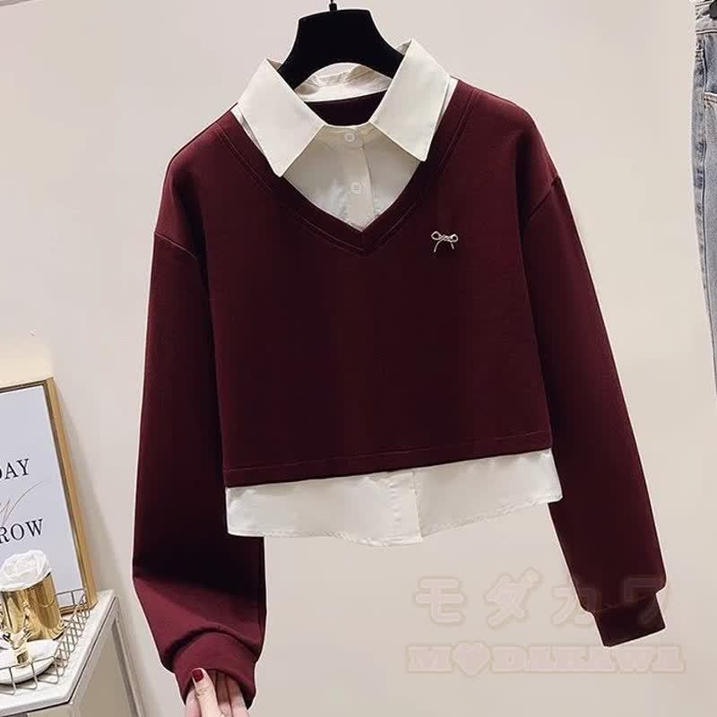 Zweiteiliges Set aus Polo-Sweatshirt im Preppy-Stil und Cargohose aus Denim mit Farbverlauf - Red Top - XL - image 6