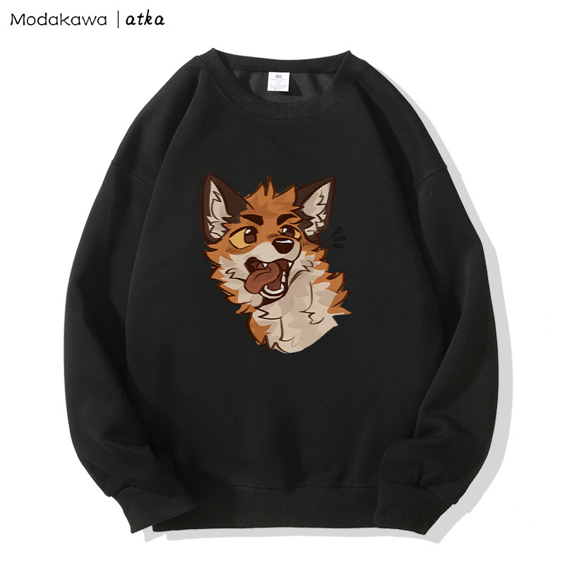 MODAKAWA X atka Sweatshirt mit verspieltem Fuchsgesicht-Grafik - Black - 5XL - image 4