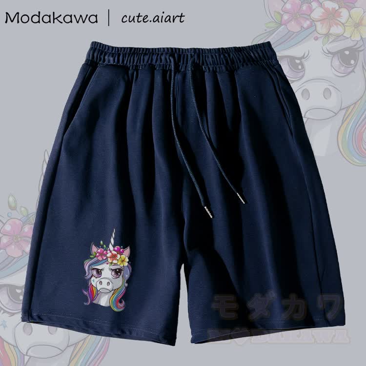 MODAKAWA X cute.aiart Shorts mit Blumen-Einhorn-Grafik - Purpurblau - 5XL - image 3