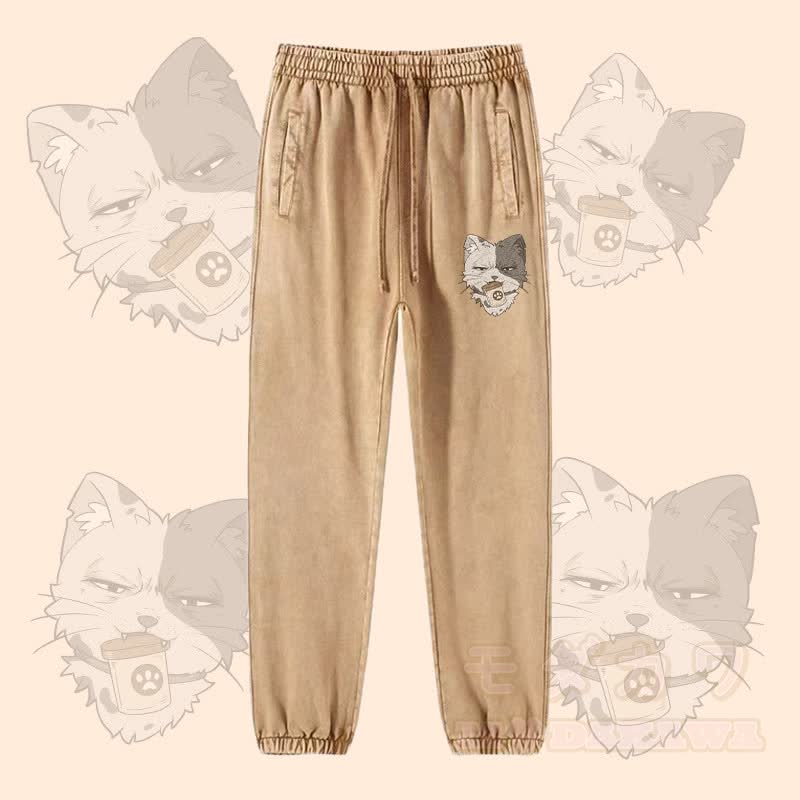 MODAKAWA Jogginghose mit Katzenmotiv und Dose im Vintage-Look - Khaki - 2XL - image 4