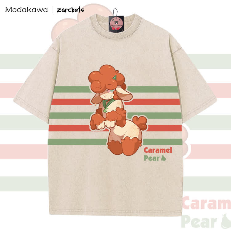 MODAKAWA X zarckets Caramel Poodle Graphic Vintage Washed T-Shirt - Apricot - 5XL - image 4