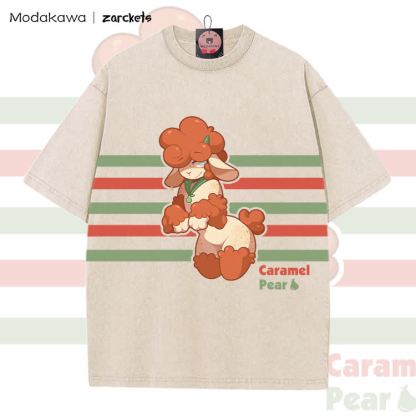 MODAKAWA X zarckets Caramel Poodle Graphic Vintage Washed T-Shirt - Apricot - 5XL - image 4