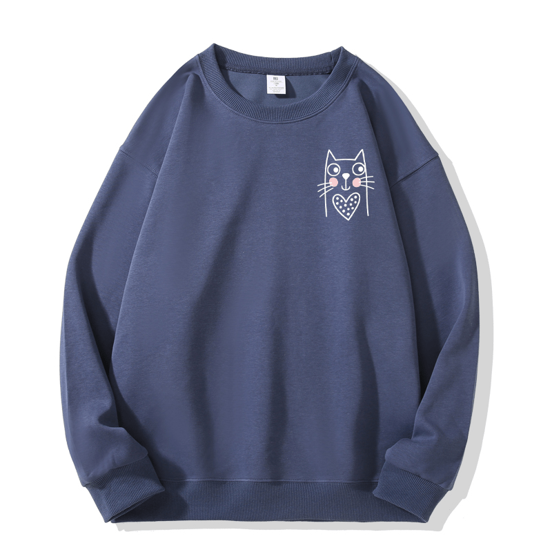 Sweatshirt mit Katzenmotiv und Rundhalsausschnitt - Dusty Blue - 5XL - image 9
