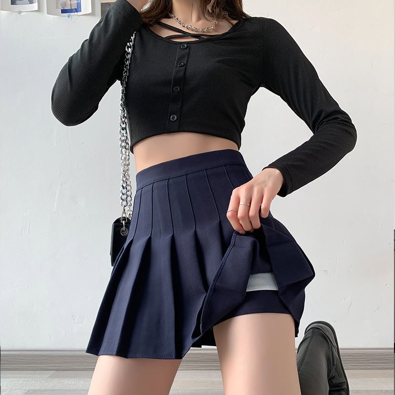 Preppy-Rock mit hohem Bund und A-Linien-Falten - Marineblau - 2XL - image 3