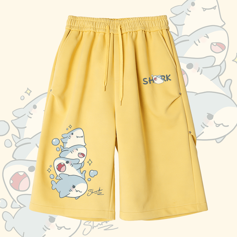 Modakawa Wide Leg Cropped Pants mit Hai-Motiv - Yellow - 2XL - image 5