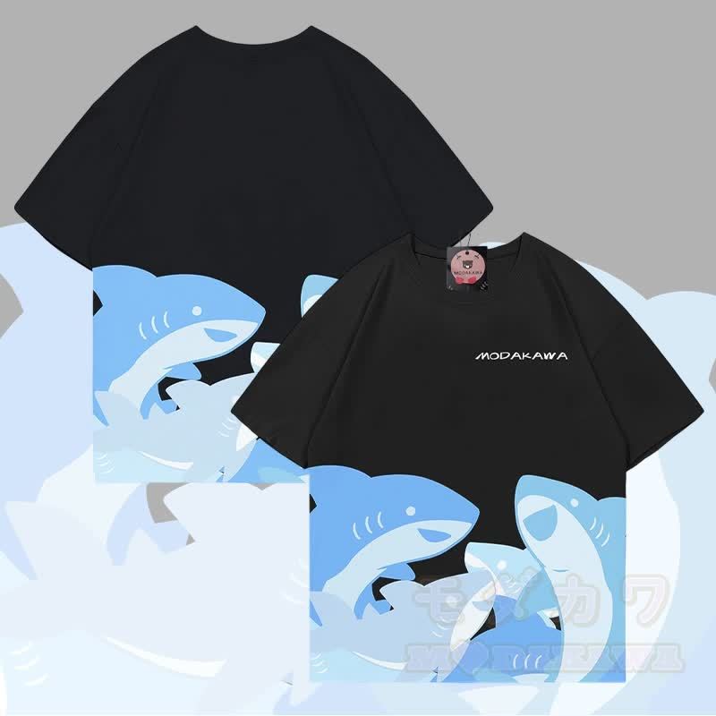 MODAKAWA Lustiges Hai-Grafik-Allover-Print-T-Shirt - Schwarz - 5XL - image 5