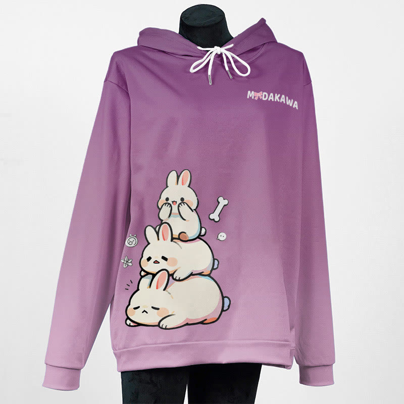 MODAKAWA Farbverlauf-Pullover-Hoodie mit verspieltem Hasenmotiv - Purple - 6XL - image 3