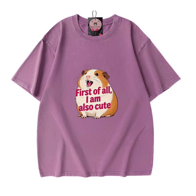 Modakawa Vintage T-Shirt mit Hamster-Motiv, gewaschen aus 100 % Baumwolle - Purple - 5XL - image 6