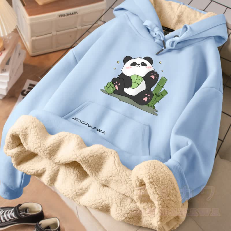 MODAKAWA Winterhoodie mit Panda-Motiv und Bambus-Eis-Motiv, dick gefüttert mit Fleece - Blau - 2XL - image 3