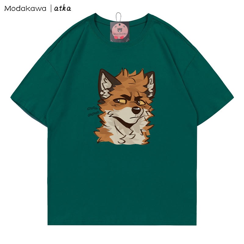 MODAKAWA X atka T-Shirt mit frechem Fuchsgesicht-Grafik - Olive Green - 5XL - image 3