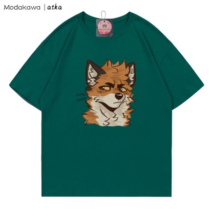 MODAKAWA X atka T-Shirt mit frechem Fuchsgesicht-Grafik - Olive Green - 5XL - image 3