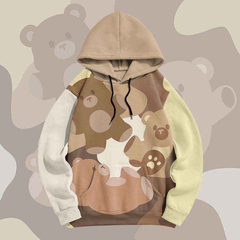 MODAKAWA Farben Block Bear Graphic All Over Print Pullover Hoodie - Khaki - 5XL - image 3