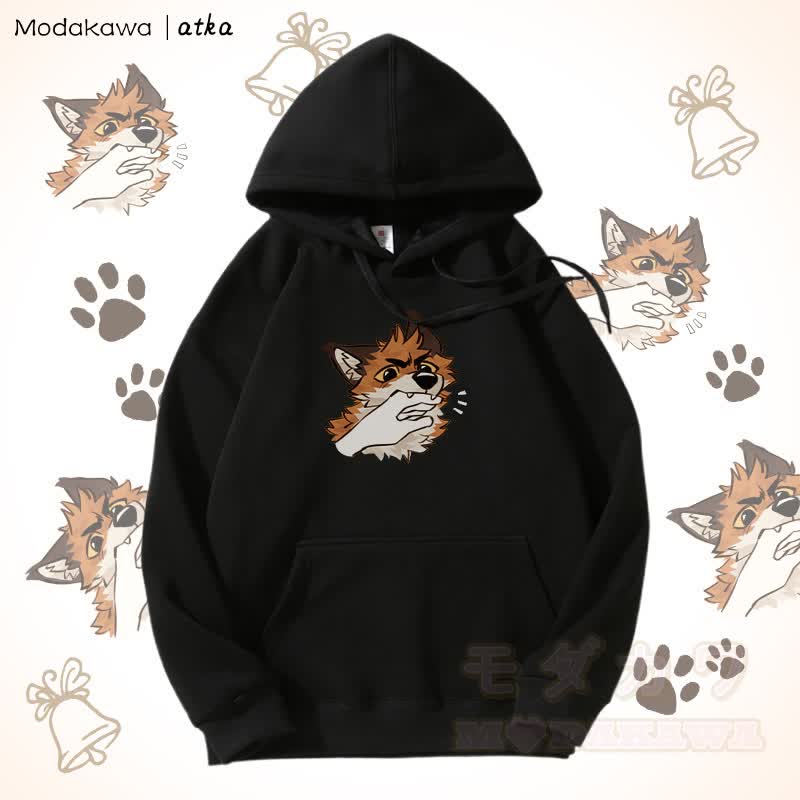 Verspielter Hoodie mit Fuchs-Grafik und Fleecefutter - Schwarz - 5XL - image 9