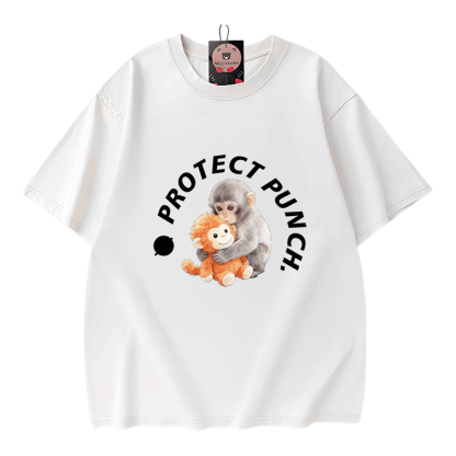 PROTECT PUNCH Umarmungsaffen-Grafik Modakawa Unisex Vintage Washed T-Shirt - Beige - 5XL - image 5