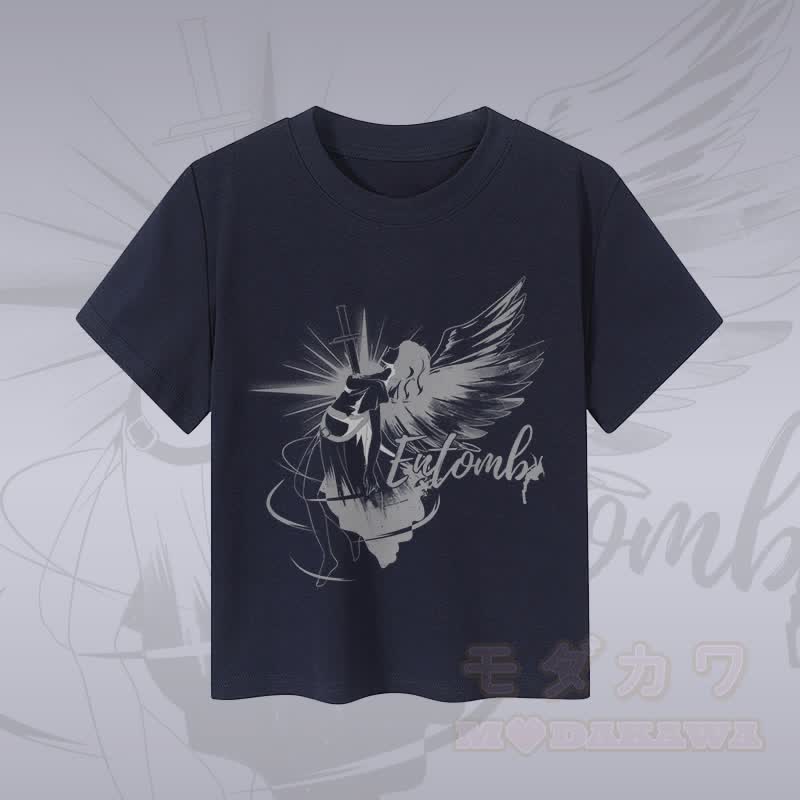 MODAKAWA ENTOMB Fallen Angel Graphic Damen Cropped T-Shirt 92% gekämmte Baumwolle - Purpurblau - XL - image 3