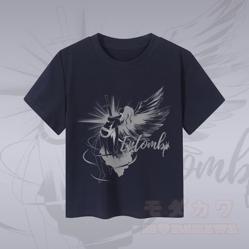 MODAKAWA ENTOMB Fallen Angel Graphic Damen Cropped T-Shirt 92% gekämmte Baumwolle - Purpurblau - XL - image 3