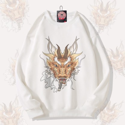MODAKAWA Smoking Dragon Grafik Unisex Sweatshirt - White - 5XL - image 3