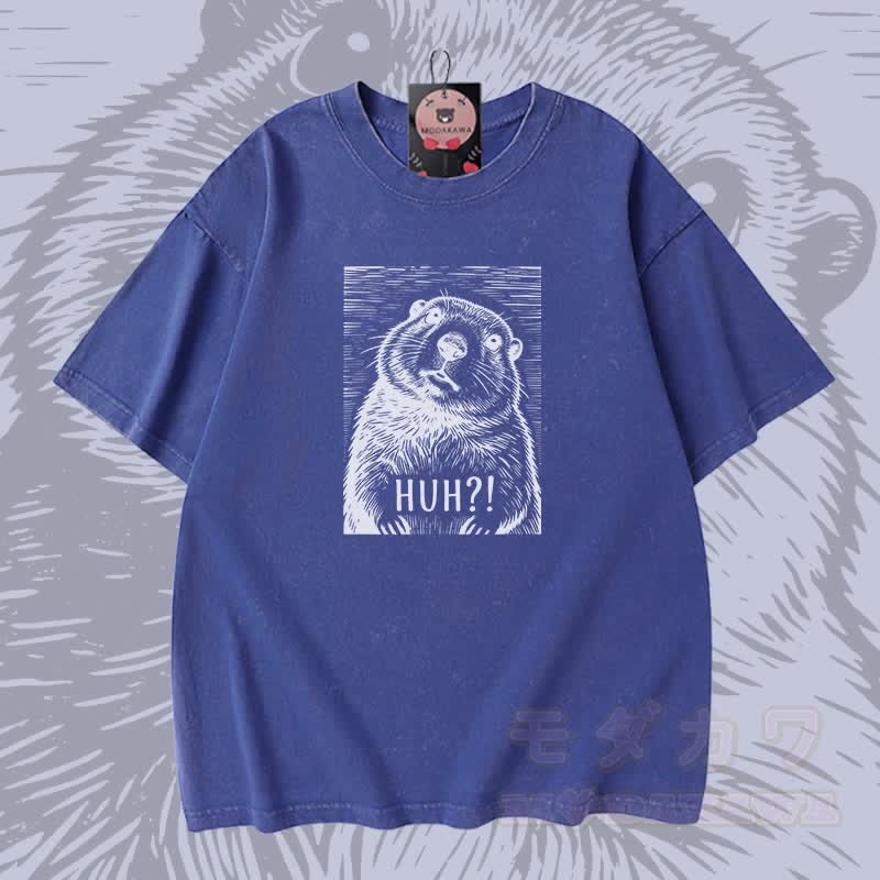 HUH Seeotter-Grafik Modakawa Vintage gewaschenes T-Shirt aus 100 % Baumwolle - Blau - 5XL - image 4