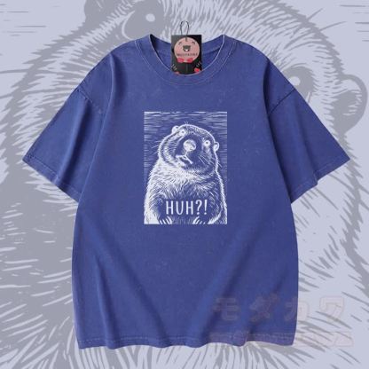 HUH Seeotter-Grafik Modakawa Vintage gewaschenes T-Shirt aus 100 % Baumwolle - Blau - 5XL - image 4