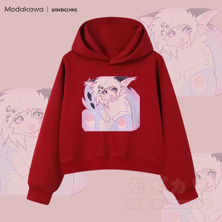 MODAKAWA X genericcanis Fuchs-Charakter-Grafik-Crop-Couche aus Baumwolle - Rot - 3XL - image 3