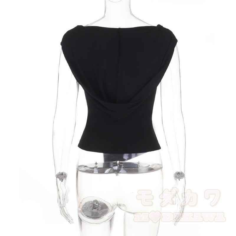 Ärmelloses Top im Gothic-Stil mit drapiertem Kragen und Metallkettenverzierung - image 4