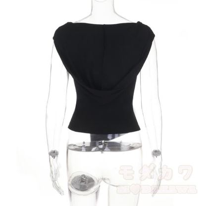 Ärmelloses Top im Gothic-Stil mit drapiertem Kragen und Metallkettenverzierung - image 4