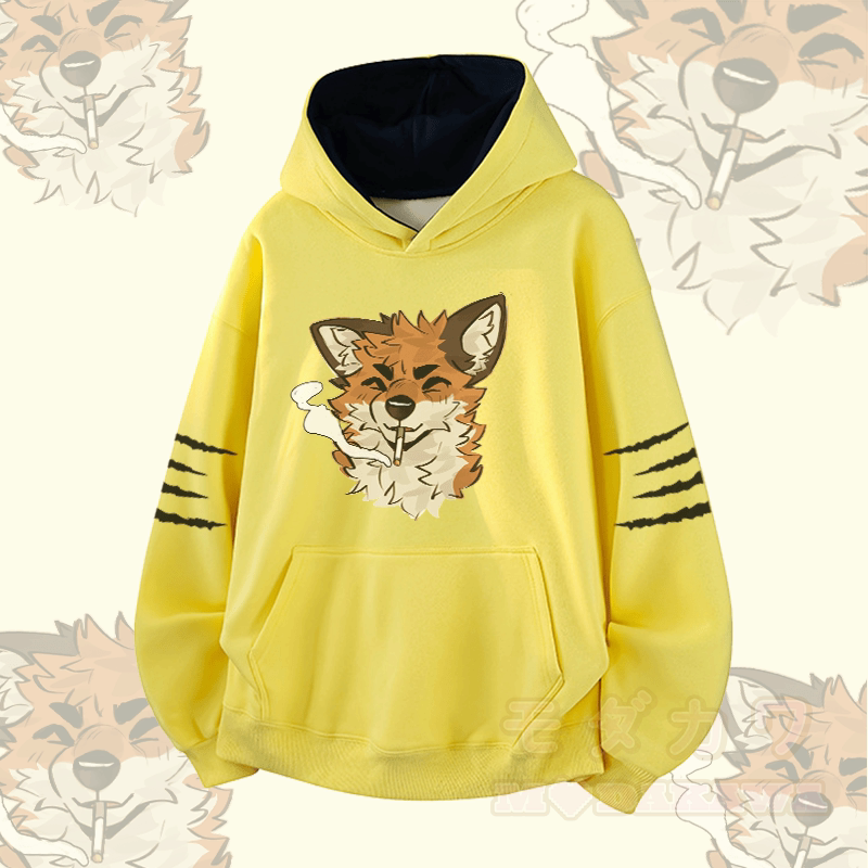 MODAKAWA X atka Fox Smoking Graphic Contrast Lining Pullover - Gelb - 3XL - image 3
