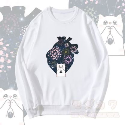 MODAKAWA Healing Cat Fireworks Heart Graphic Unisex Sweatshirt - Weiß - 5XL - image 3