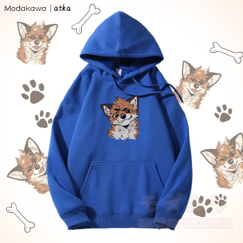 Kapuzenpullover mit lustigem Fuchs-Motiv und Fleecefutter - Blau - 5XL - image 6