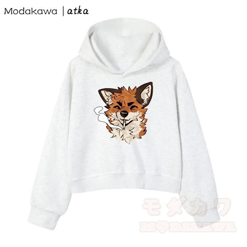 MODAKAWA X atka Cool Fox Graphic Cropped Cotton Hoodie - Hellgrau - 3XL - image 7