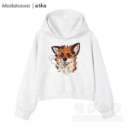 MODAKAWA X atka Cool Fox Graphic Cropped Cotton Hoodie - Hellgrau - 3XL - image 7