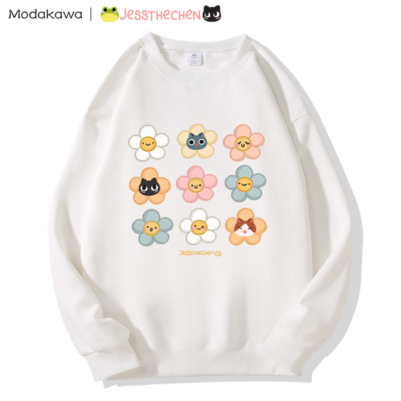 MODAKAWA X jessthechen Sweatshirt mit Blumen- und Katzenprint im Graffiti-Stil, Rundhalsausschnitt - White - 5XL - image 4