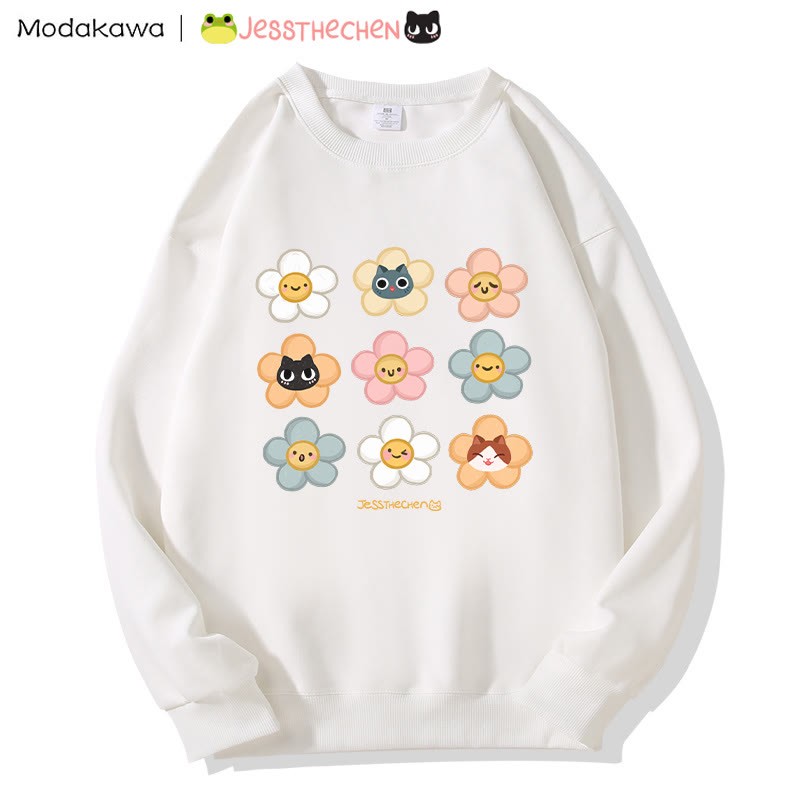 MODAKAWA X jessthechen Sweatshirt mit Blumen- und Katzenprint im Graffiti-Stil, Rundhalsausschnitt - White - 5XL - image 4