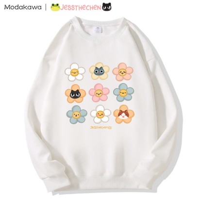 MODAKAWA X jessthechen Sweatshirt mit Blumen- und Katzenprint im Graffiti-Stil, Rundhalsausschnitt - White - 5XL - image 4
