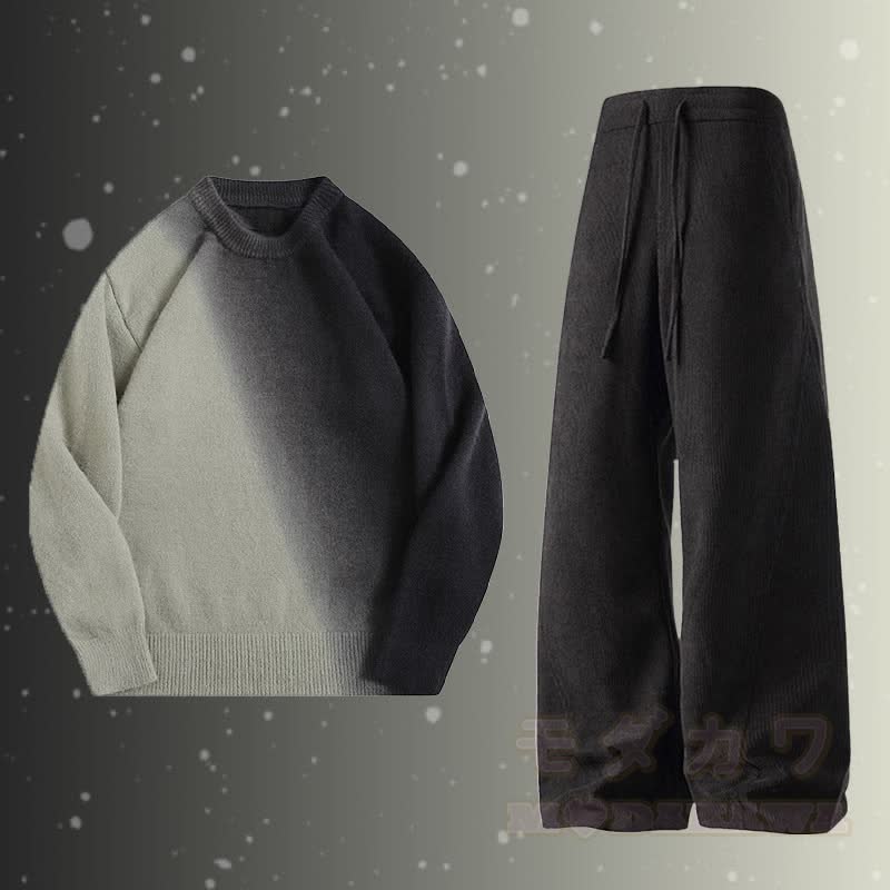 Zweiteiler: Strickpullover mit Farbverlauf und Cordhose - Satz C - 2XL - image 3