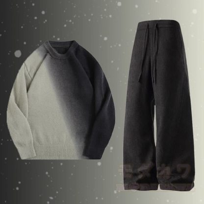 Zweiteiler: Strickpullover mit Farbverlauf und Cordhose - Satz C - 2XL - image 3