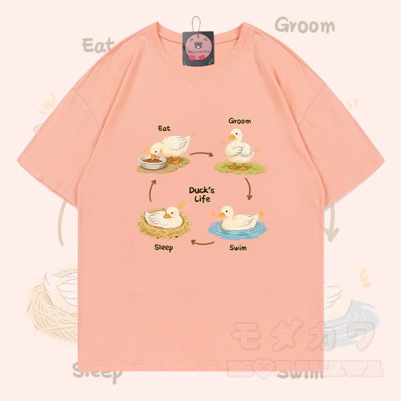 DUCK'S LIFE Grafik Modakawa 100% Baumwoll-T-Shirt - Pfirsich - 5XL - image 3