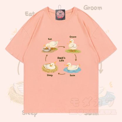 DUCK'S LIFE Grafik Modakawa 100% Baumwoll-T-Shirt - Pfirsich - 5XL - image 3