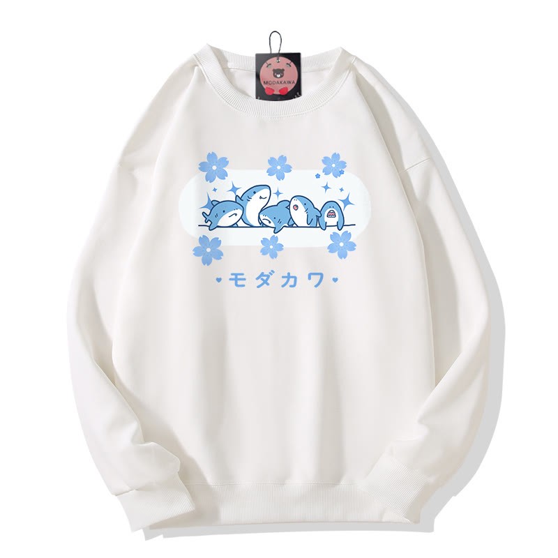 MODAKAWA Sweatshirt mit Hai-Print und Rundhalsausschnitt - White - 5XL - image 6