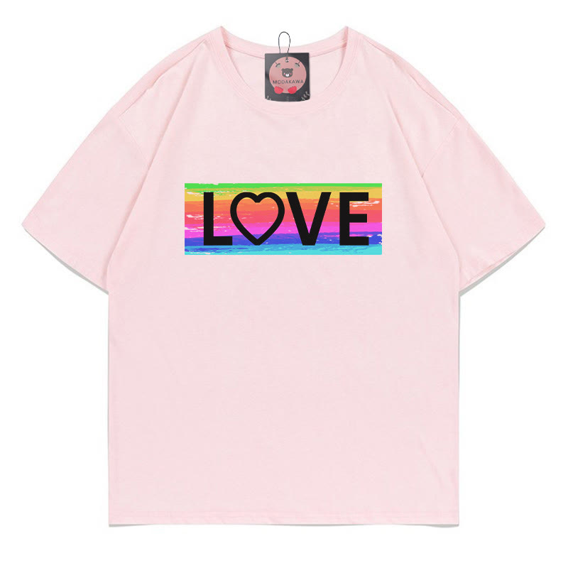 Modakawa T-Shirt mit Regenbogenprint und Liebesmotiv - Pink - 5XL - image 4