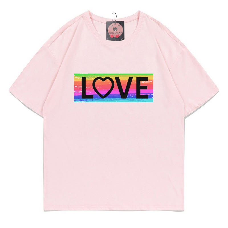 Modakawa T-Shirt mit Regenbogenprint und Liebesmotiv - Pink - 5XL - image 4