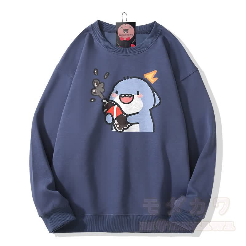 Modakawa Unisex-Sweatshirt mit lustigem Hai-Motiv - Staubiges Blau - 5XL - image 5
