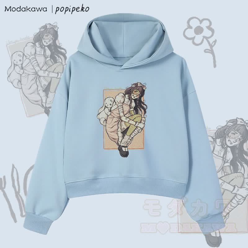MODAKAWA X popipeko Zombie Girl Graphic Cropped Cotton Hoodie - Blau - 3XL - image 5