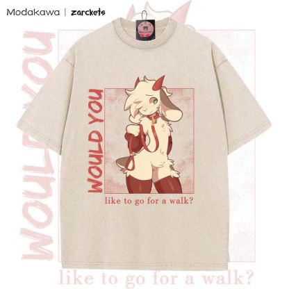 MODAKAWA X zarckets WOULD YOU Ziegen-Charakter-Grafik Vintage Washed T-Shirt - Apricot B - 5XL - image 4