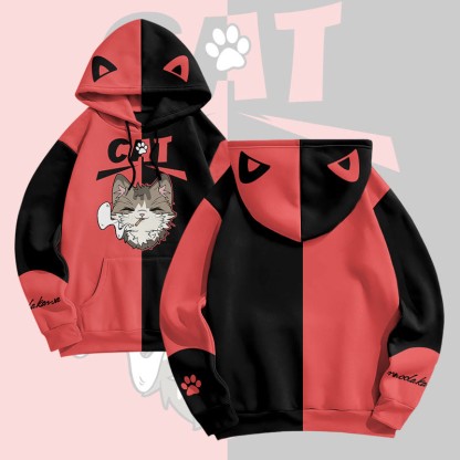 MODAKAWA Pullover-Hoodie mit rauchender Katze und Allover-Print - Red - 8XL - image 2