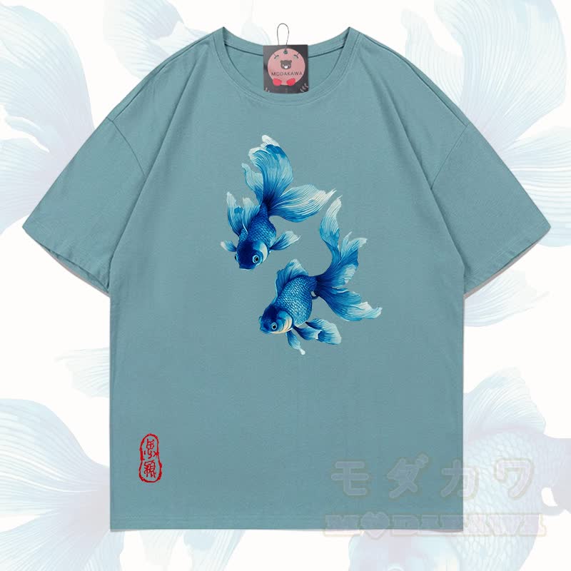 MODAKAWA Fisch-Grafik T-Shirt aus 100 % Baumwolle - Hellgraublau - 5XL - image 13