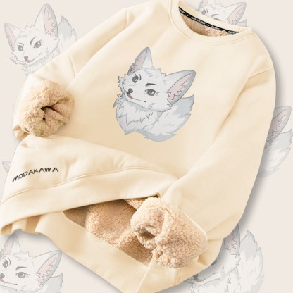 MODAKAWA Sweatshirt mit Polarfuchs-Grafik und Fleece-Futter - Apricot - 2XL - image 2