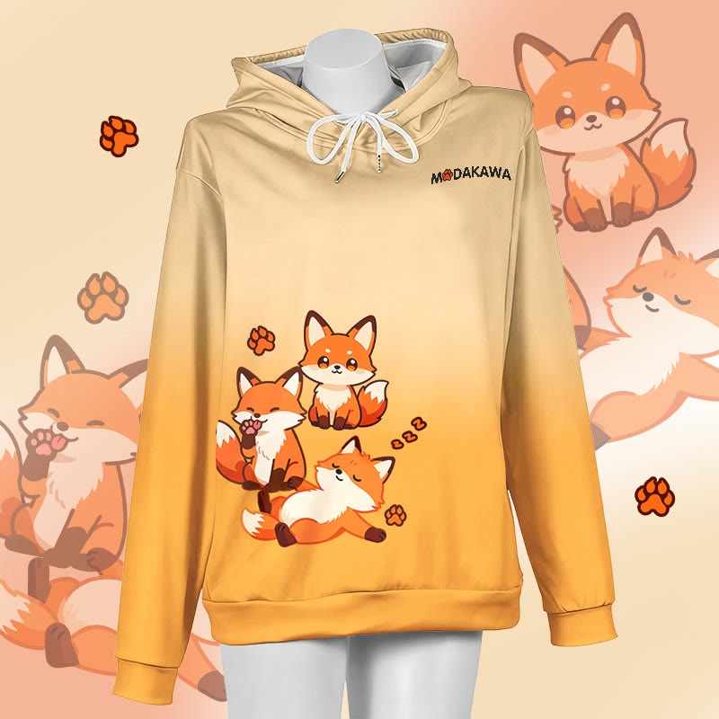 MODAKAWA Farbverlauf-Pullover-Hoodie mit niedlichem Fuchs-Motiv - Yellow - 6XL - image 4